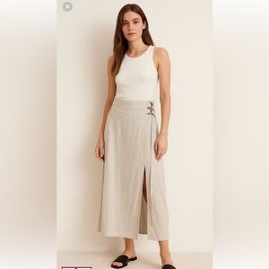 Edward Linen Wrap Midi Skirt Beige Belted Side Slit Minimalist Size 10